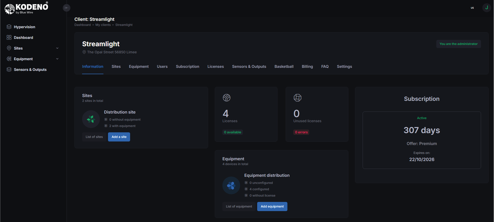 Tableau de bord Kodeno