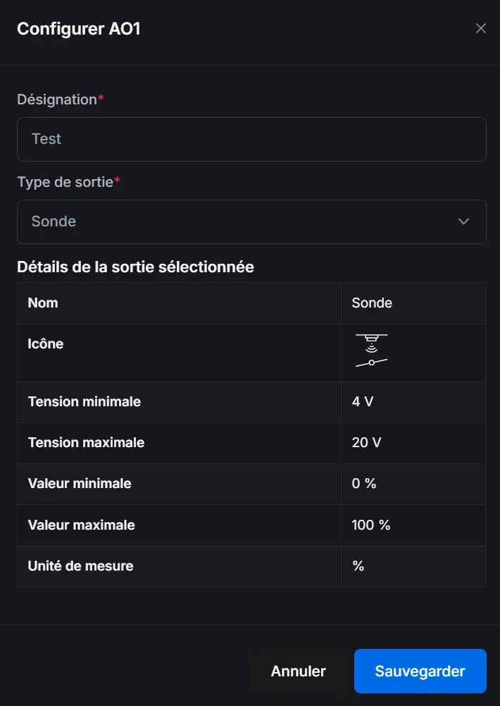 Configuration sortie analogique