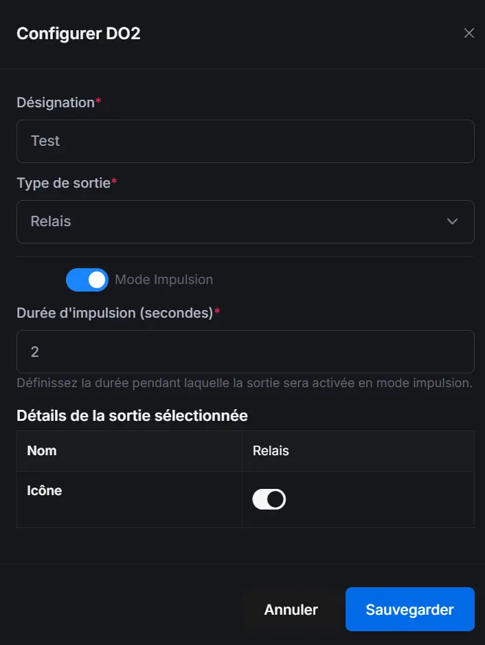 Configuration sortie digitale