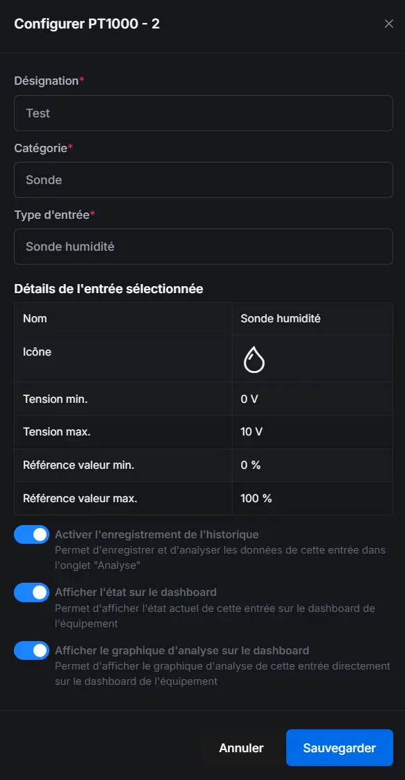 Configuration PT1000