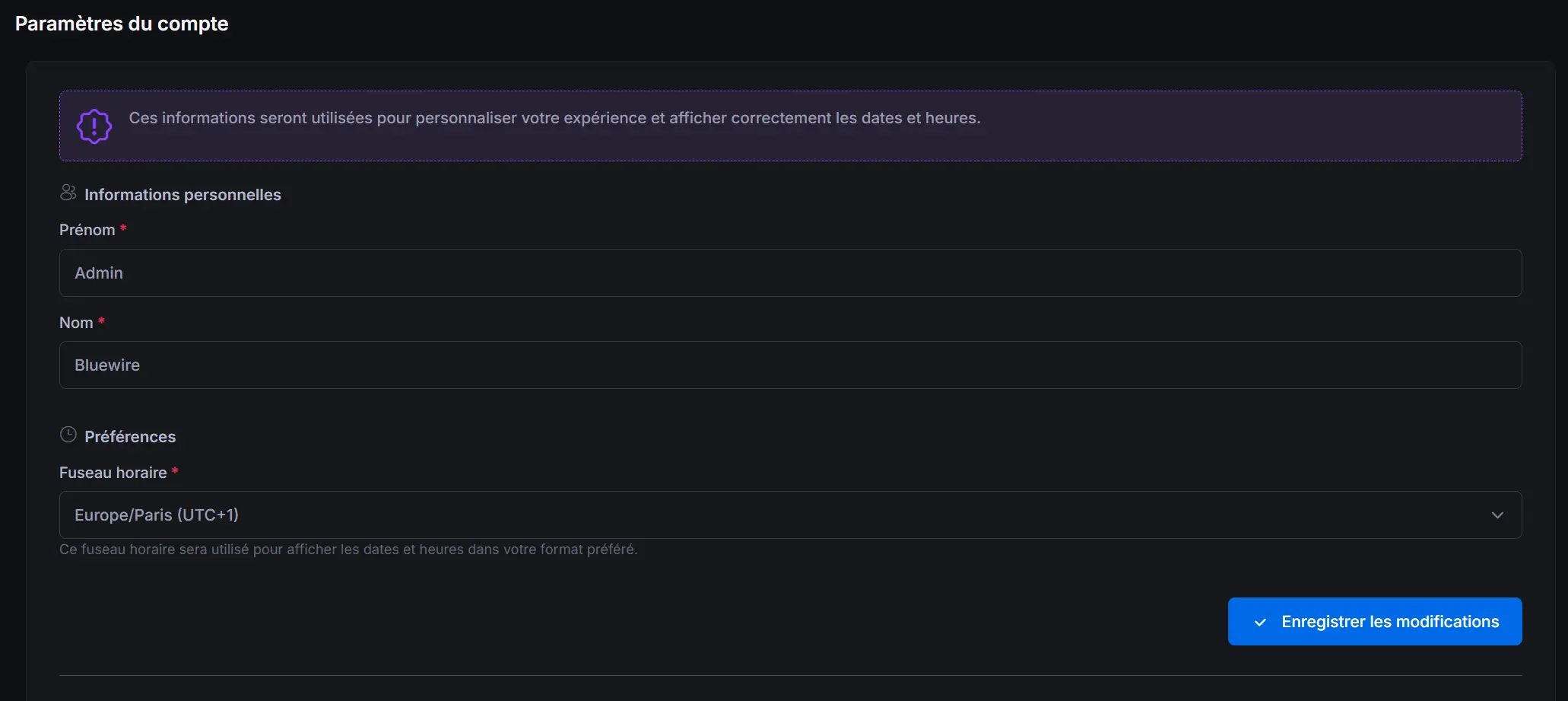 Image: Section Informations Personnelles